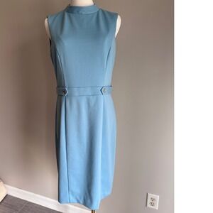 Ellen Tracy Sheath Dress Mock Neck Sleeveless Fitted Blue Size‎ 8